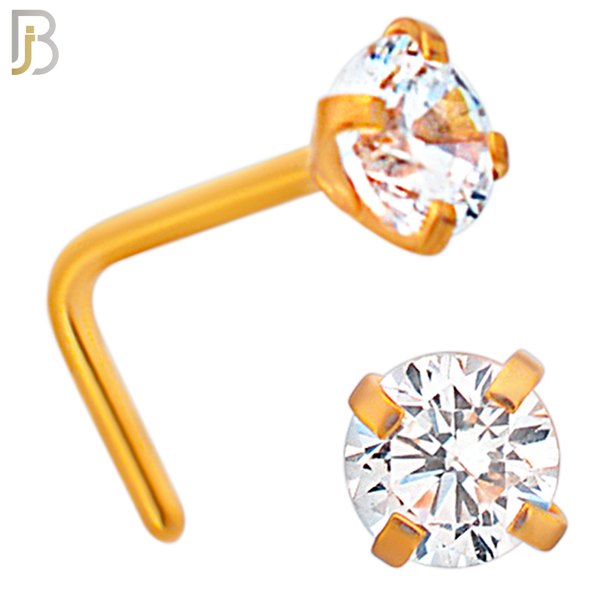 NR10R - 316L Surgical Steel Rose Gold Plated Nose L-Shape Prong Set Zircon Round Nose Ring (PACK OF 6) image 5