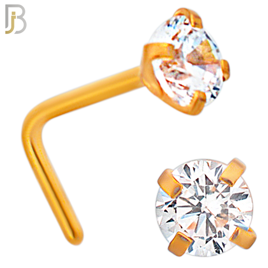 NR10R - 316L Surgical Steel Rose Gold Plated Nose L-Shape Prong Set Zircon Round Nose Ring (PACK OF 6) image 5