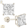 14-ES04SWC - 14k White Gold Screw Back Stud Earrings Casting Prong Setting with Square Clear Zircon image 0