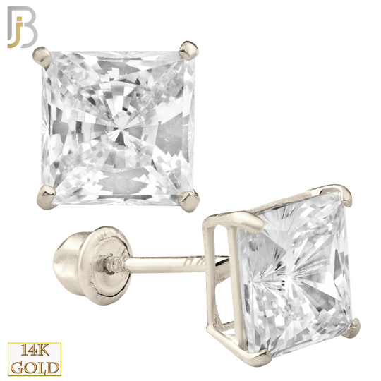 14-ES04SWC - 14k White Gold Screw Back Stud Earrings Casting Prong Setting with Square Clear Zircon image 0