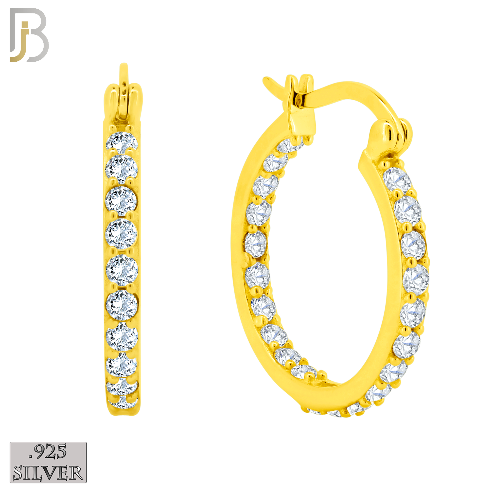 925-ES252 - .925 Sterling Silver Hinged Hoop Earrings with Zircon image 3