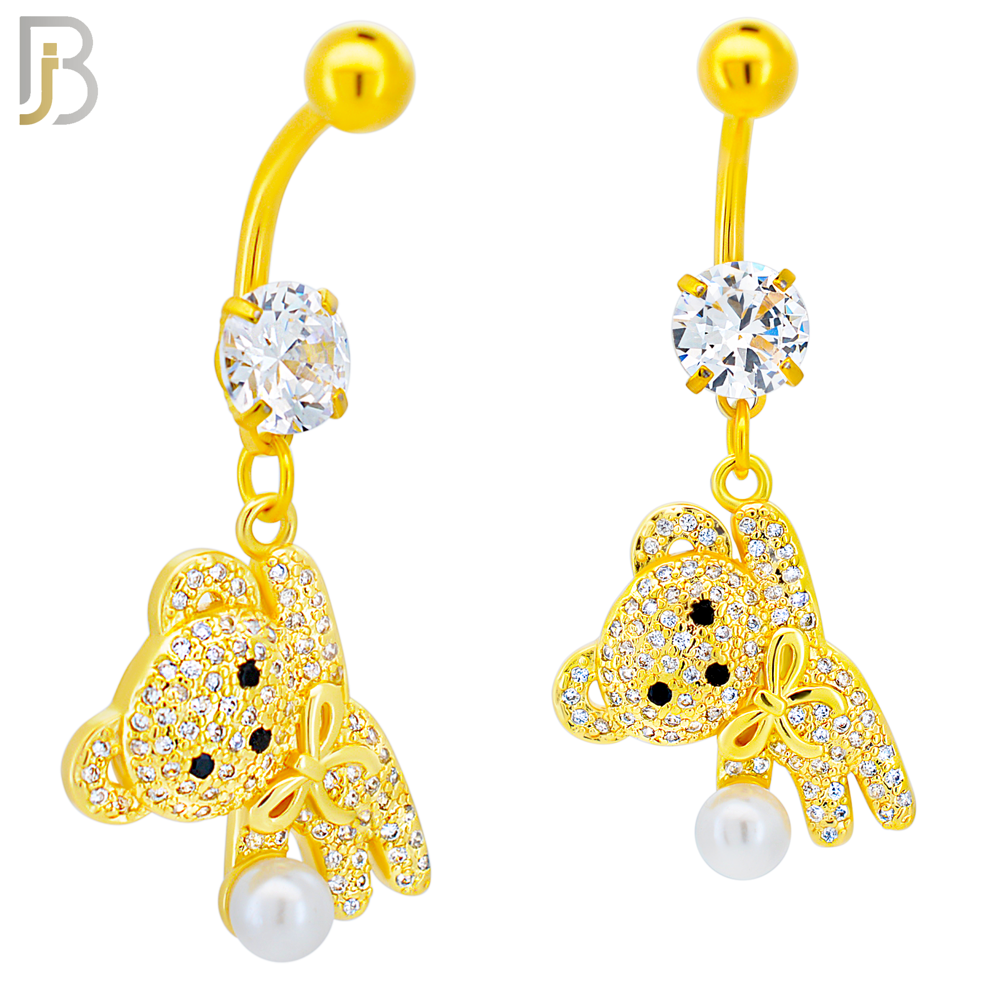 N0142 - 316L Surgical Steel Dangling Teddy Bear holding a Pearl with Multi CZ Belly Ring image 4