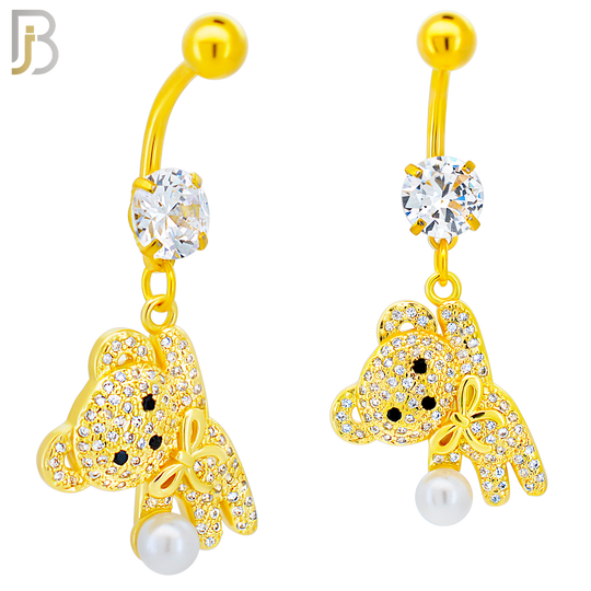 N0142 - 316L Surgical Steel Dangling Teddy Bear holding a Pearl with Multi CZ Belly Ring image 4