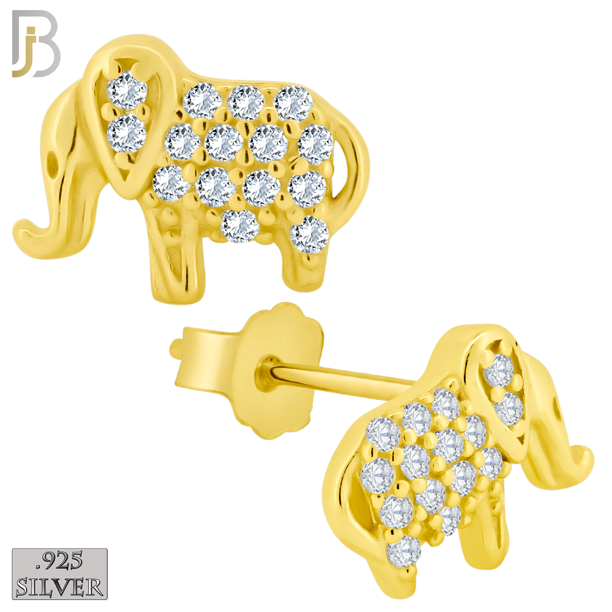 925-ES196 - .925 Sterling Silver Elephant Design Earring Stud with Clear Zircon image 2