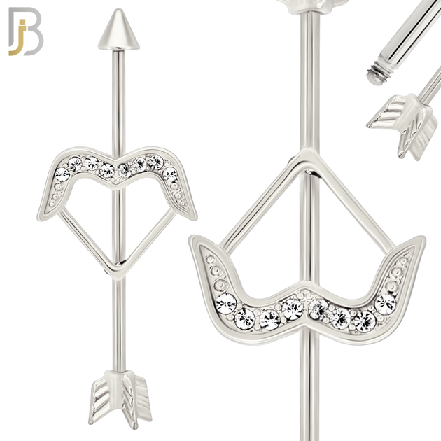 BB39 - 316L Surgical Steel Screw Bar with Alloy Arrow Bow Design Barbell Industrial (PACK OF 6) image 1