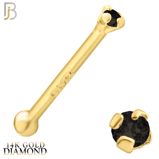 14-NR01DYK-22 - 22g - 14k Yellow Gold Nose Bone with Black Diamond in Prong Setting - 1.5mm image