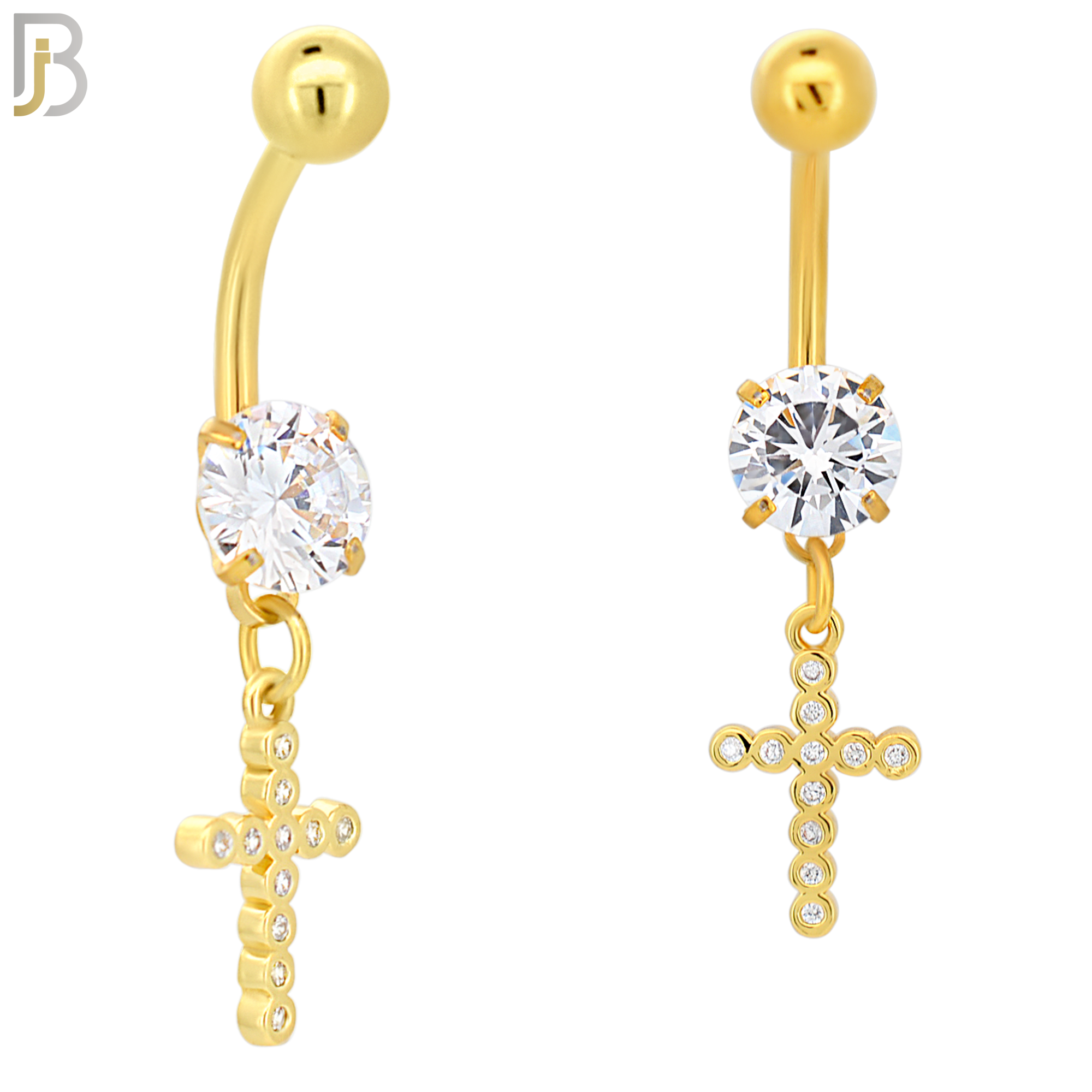 N039 - 316L Stainless Steel Dangling Bezel Cross with Zircon Design Belly Ring with 5mm Screw Ball image 2