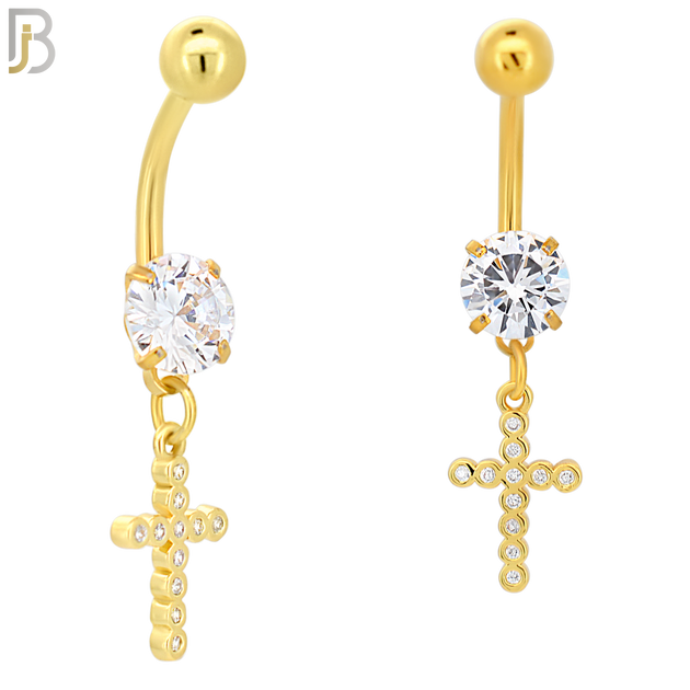 N039 - 316L Stainless Steel Dangling Bezel Cross with Zircon Design Belly Ring with 5mm Screw Ball image 2