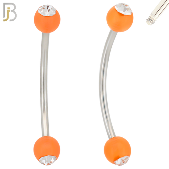 EC07G - 316L Surgical Steel Glow in the Dark Acrylic Ball with Clear Zircon Curved Barbell Externally Threaded (PACK OF 6) image