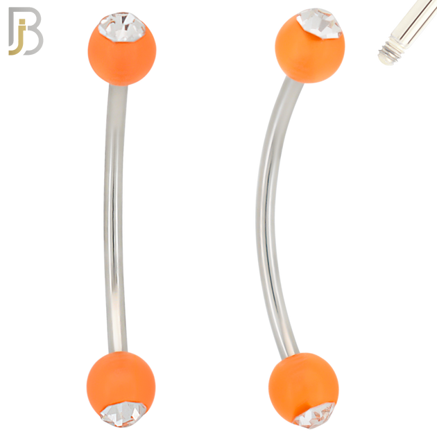 EC07G - 316L Surgical Steel Glow in the Dark Acrylic Ball with Clear Zircon Curved Barbell Externally Threaded (PACK OF 6) image