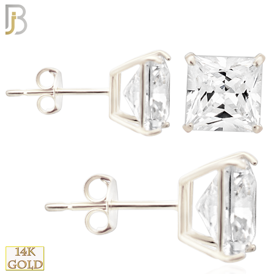 14-ES72WC - 14k Solid White Gold Princess Cut Square Casting Earrings Stud image 0