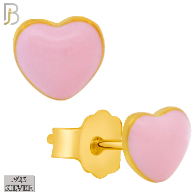 925-ES440 - 925 Sterling Silver Pink Enamel Heart Stud Earring - Push Back image 1