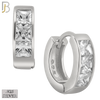 925-ES190 - .925 Sterling Silver Huggies Hoops Earrings with Princess Cut  Zircon image 1