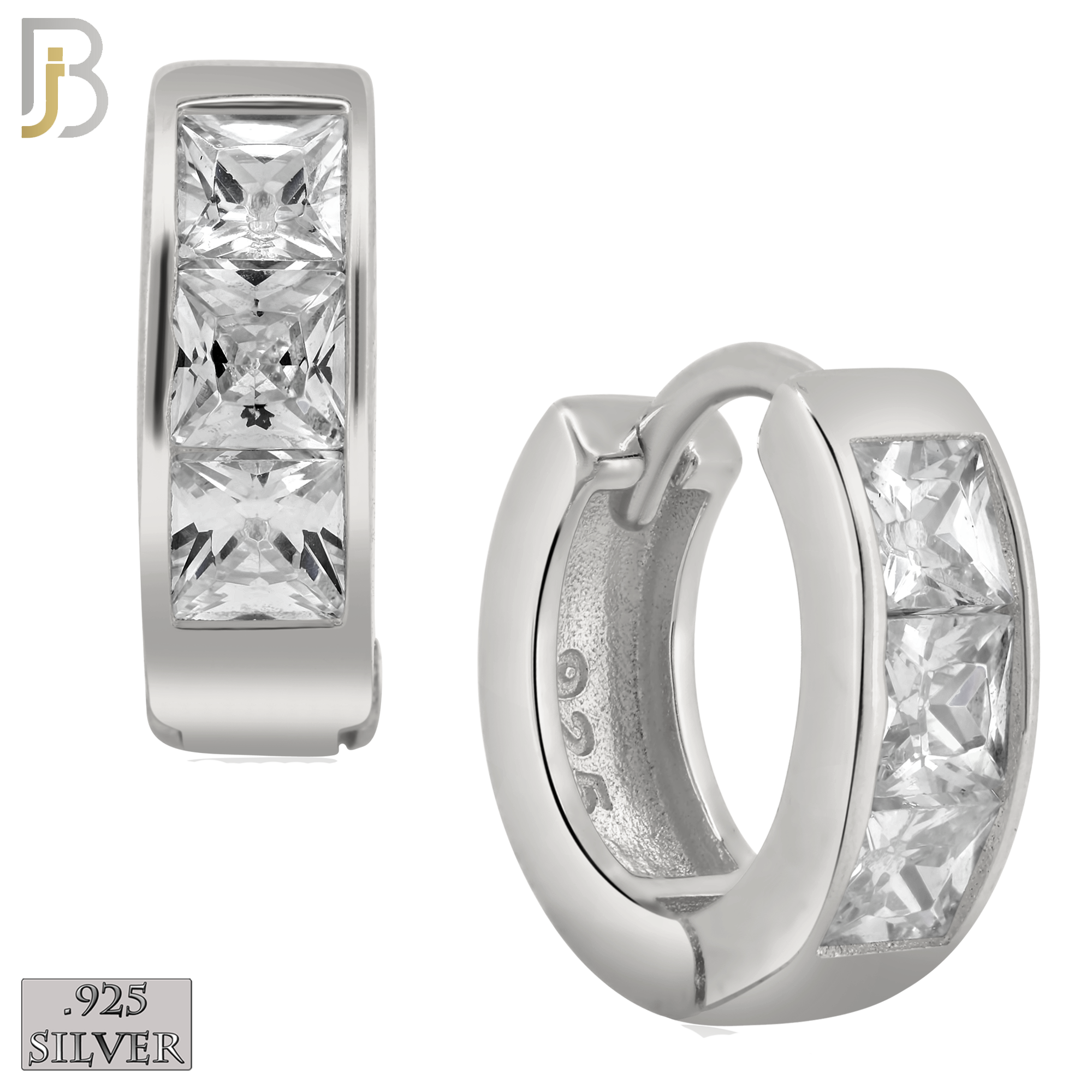 925-ES190 - .925 Sterling Silver Huggies Hoops Earrings with Princess Cut  Zircon image 1