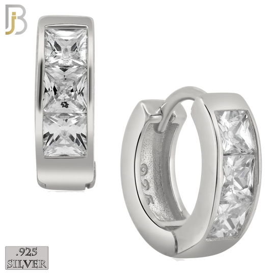 925-ES190 - .925 Sterling Silver Huggies Hoops Earrings with Princess Cut  Zircon image 1