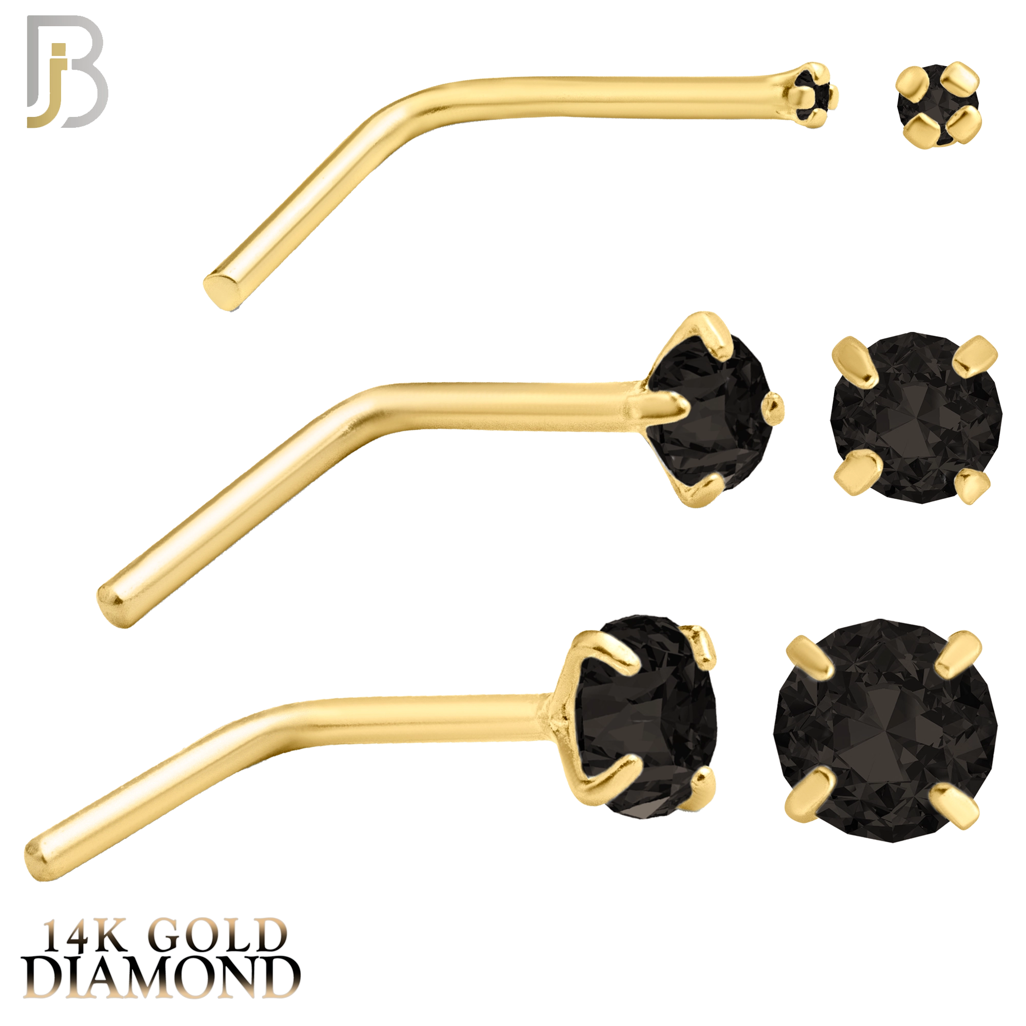14-NR10DYK-20 - 14k Yellow Gold L-Shaped Nose Ring with Black Natural Diamond in Prong Setting image 0
