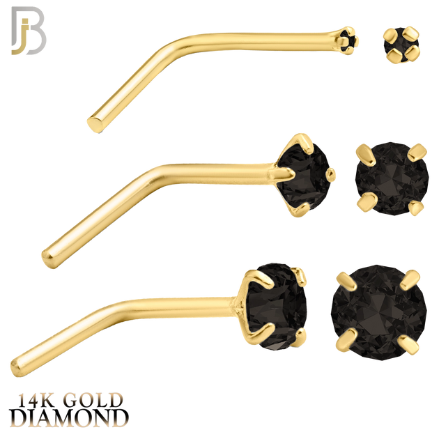 14-NR10DYK-20 - 14k Yellow Gold L-Shaped Nose Ring with Black Natural Diamond in Prong Setting image 0