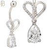 N0154 - 316L Surgical Steel Heart with Dangling Pear Shaped CZ Belly Ring image 2