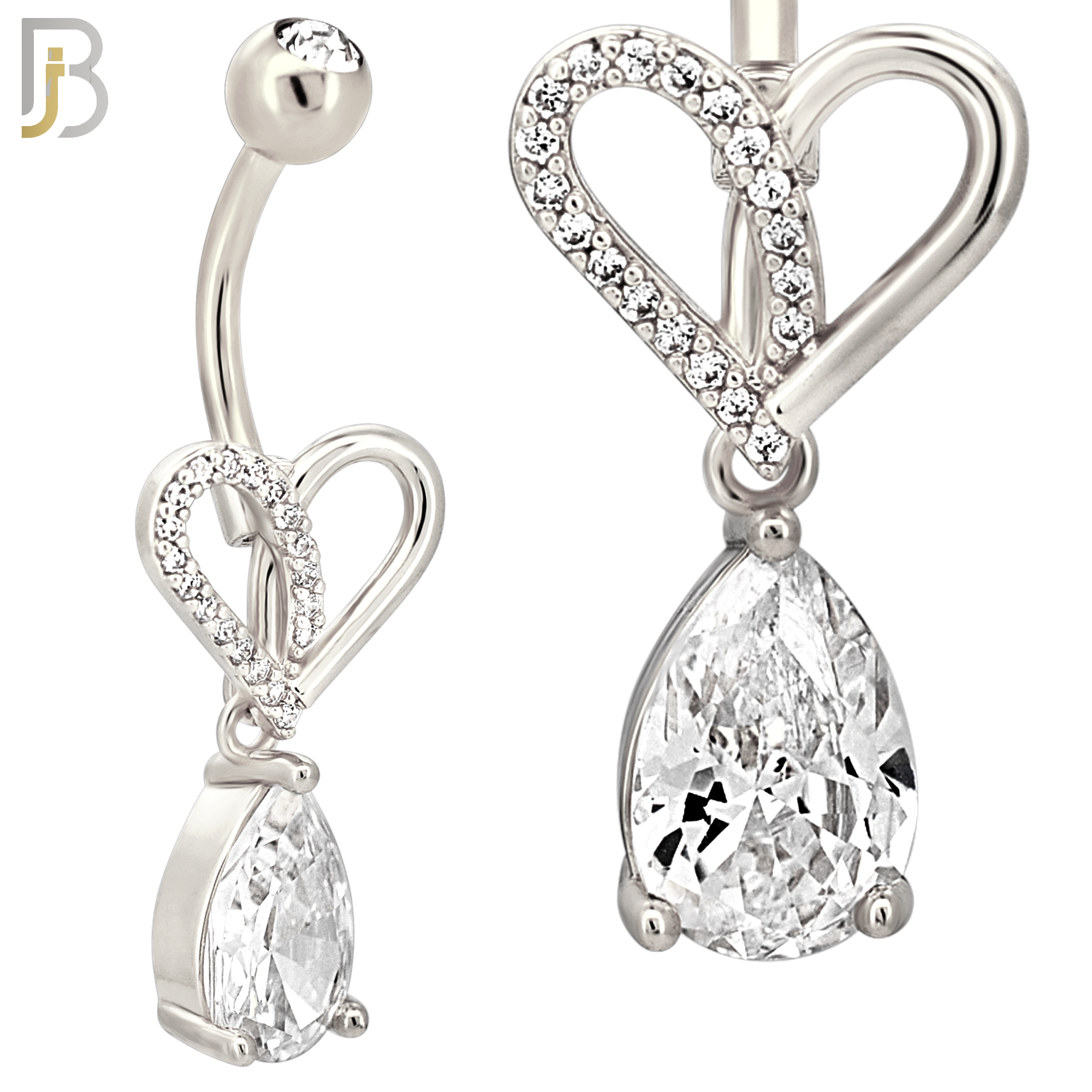 N0154 - 316L Surgical Steel Heart with Dangling Pear Shaped CZ Belly Ring image 2