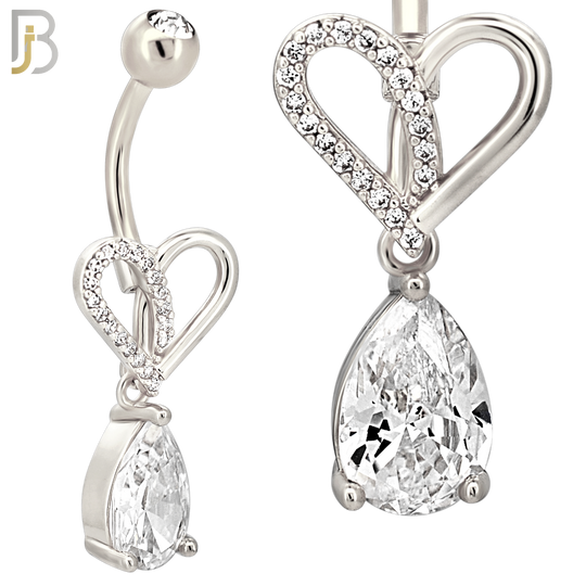 N0154 - 316L Surgical Steel Heart with Dangling Pear Shaped CZ Belly Ring image 2