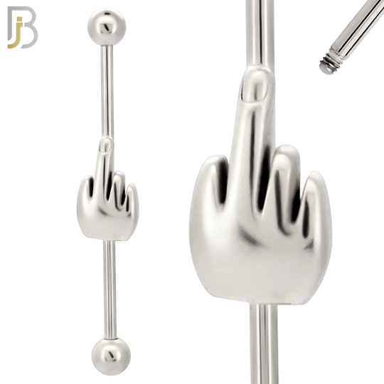 BB41 - 316L Surgical Steel Screw Bar with Alloy Hand/Middle Finger Design Barbell Industrial (PACK OF 4) image 1