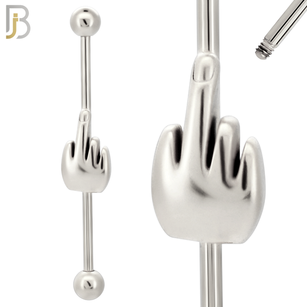 BB41 - 316L Surgical Steel Screw Bar with Alloy Hand/Middle Finger Design Barbell Industrial (PACK OF 4) image 1
