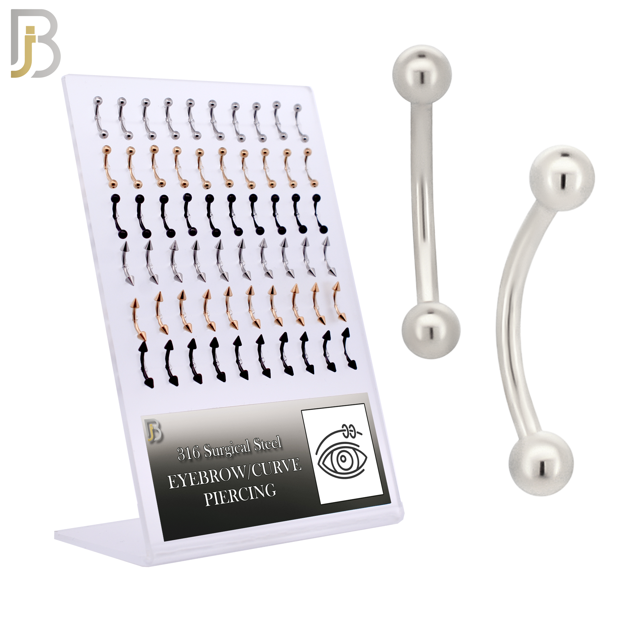 PK-EC01 - 316L Surgical Steel Curved Barbell External Threaded Ball and Spike image 0