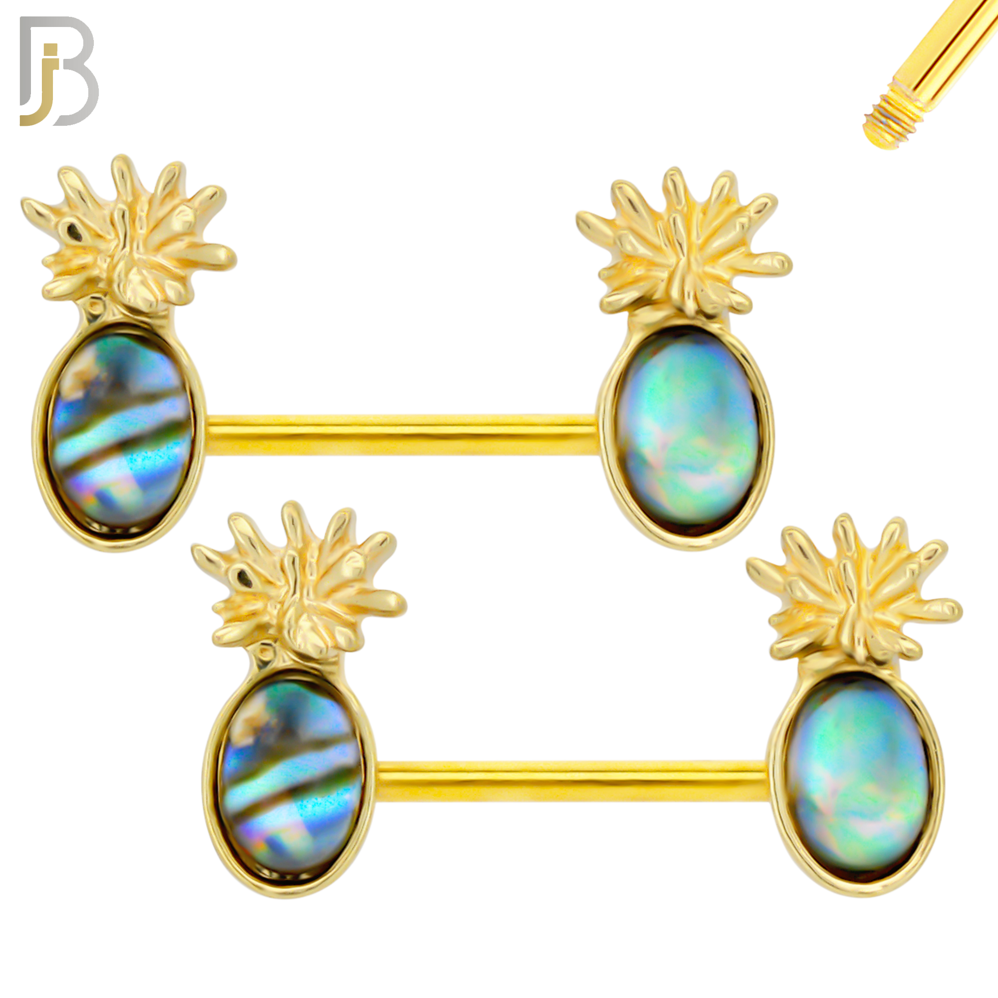 NP68 - 316L Surgical Steel Pineapple Design with Multi Color Zircon Nipple Ring image 2