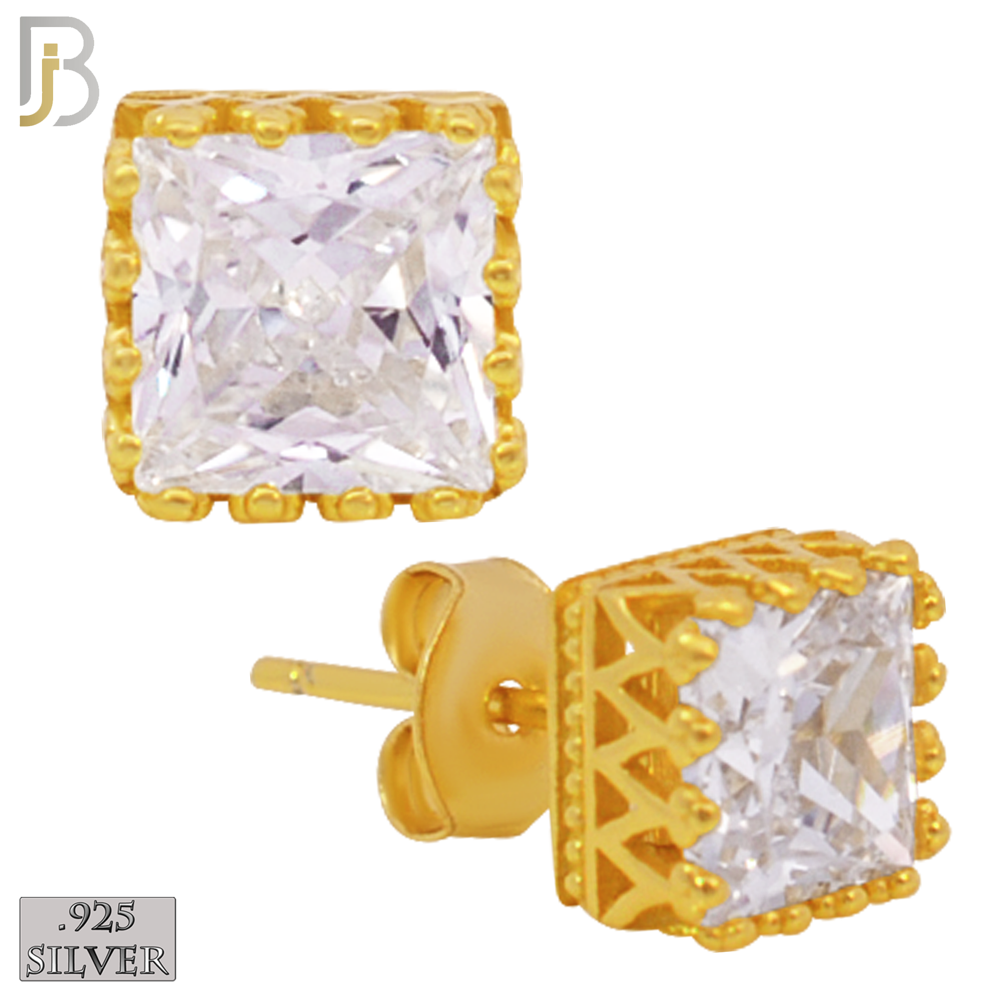 925-ES65 - .925 Sterling Silver Square Princess Cut Crown Design  Prong Zircon Earring Stud image 2