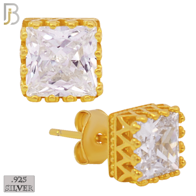 925-ES65 - .925 Sterling Silver Square Princess Cut Crown Design  Prong Zircon Earring Stud image 2