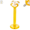 LB14GC16 - 16g 316L Surgical Steel Gold Plated Bar Prong Setting  Zircon Internally Threaded Labret (PACK OF 6) image 3