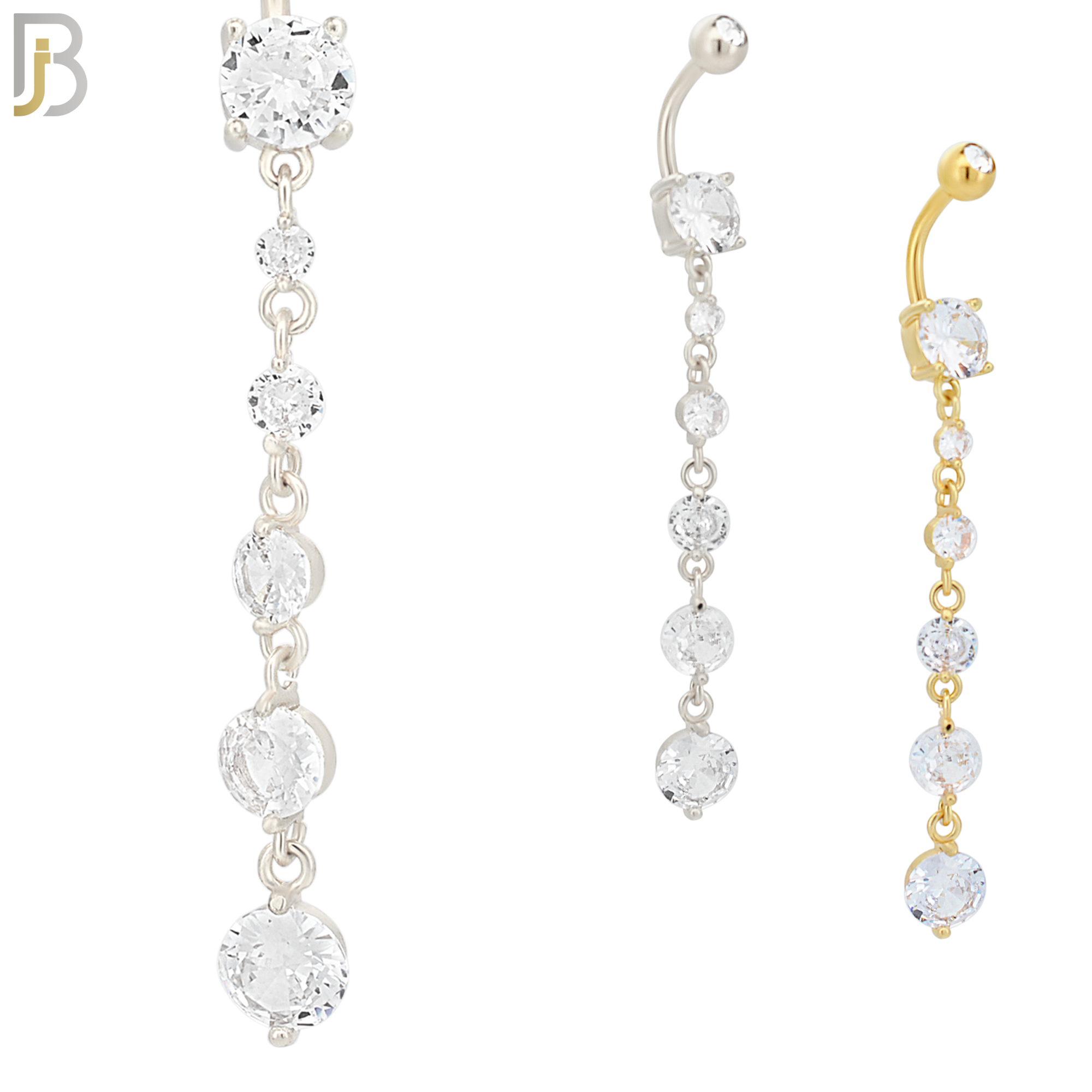 N031 - 316L Stainless Steel Dangling 5 Prong Round Zircon Design Belly Ring with 5mm Screw Ball image 0