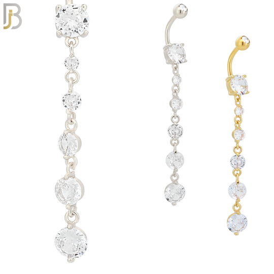 N031 - 316L Stainless Steel Dangling 5 Prong Round Zircon Design Belly Ring with 5mm Screw Ball image 0