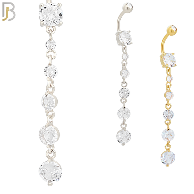 N031 - 316L Stainless Steel Dangling 5 Prong Round Zircon Design Belly Ring with 5mm Screw Ball image 0