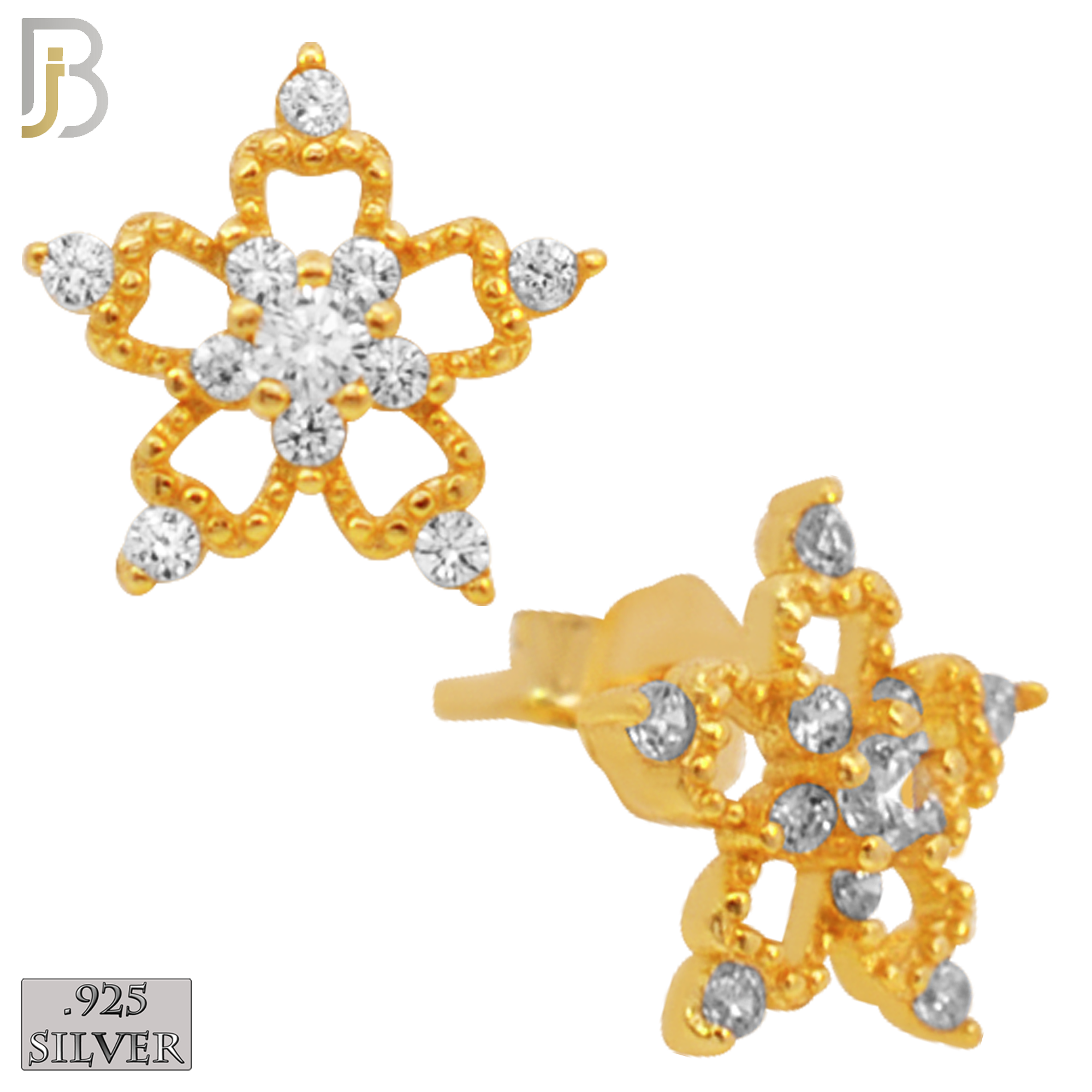 925-ES26 - .925 Sterling Silver Star with Zircon Earrings Stud image 2