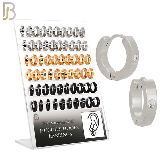 PK-ES116 - 316L Surgical Steel Plain Huggies with Single Zircon Earrings Pack of 30 Pairs image 0