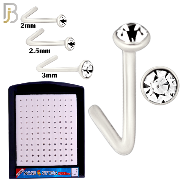 925-PK-NR06S-3C2 - Mixed of 2, 2.5, 3mm Clear CZ 22g Thickness  925 Sterling Silver Nose Studs, L-Shape Press Fit Packages Pack of 120. image 1