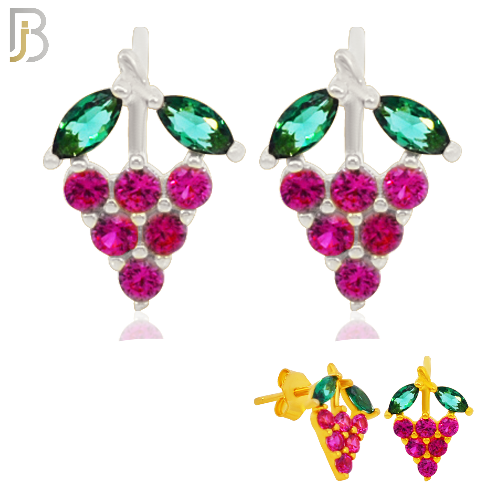 925-ES201 - .925 Sterling Silver Grapes Design Earring Stud with Zircon image 0