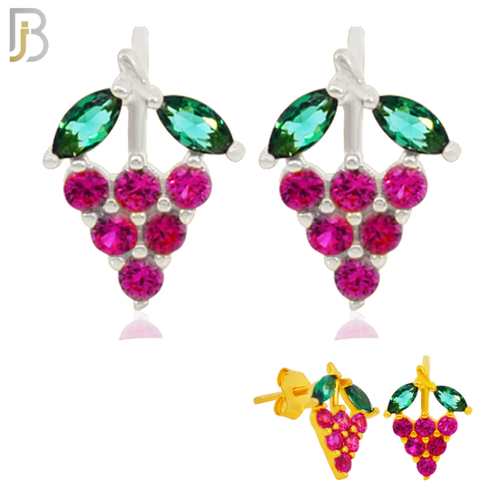 925-ES201 - .925 Sterling Silver Grapes Design Earring Stud with Zircon image 0