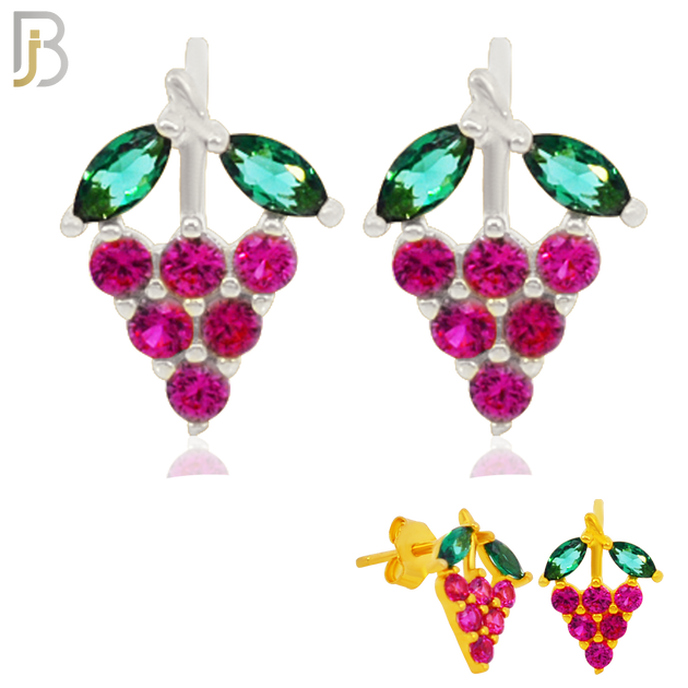 925-ES201 - .925 Sterling Silver Grapes Design Earring Stud with Zircon image 0