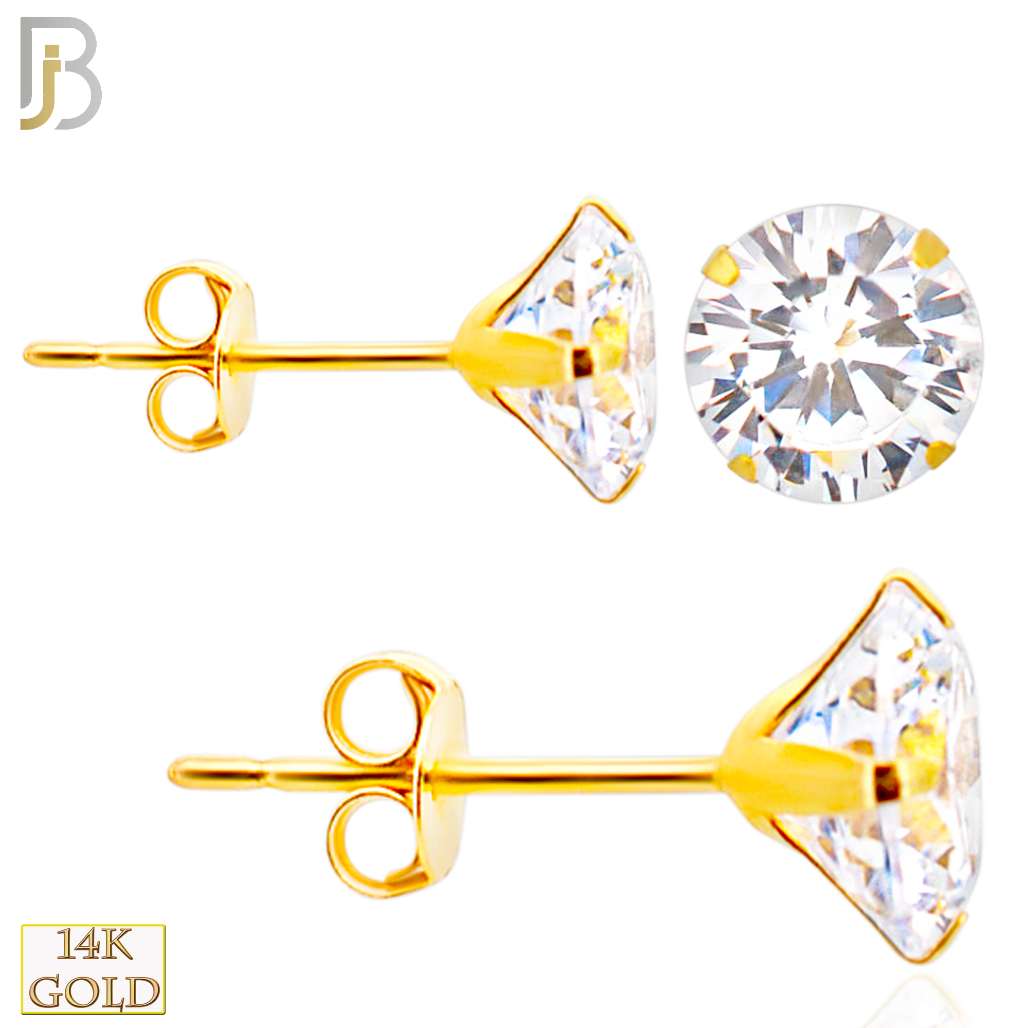 14-ES08RYC - 14k Yellow Gold Push Back Stud Earrings Stamping Prong Setting with Round Clear Zircon image 0