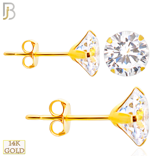 14-ES08RYC - 14k Yellow Gold Push Back Stud Earrings Stamping Prong Setting with Round Clear Zircon image 0