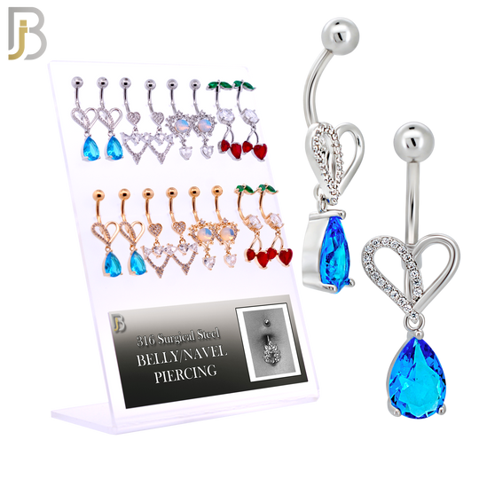 PK-N010 - 316L Surgical Steel Four Different Heart Designs Dangling Belly Rings - Pack of 16 Pieces image 0