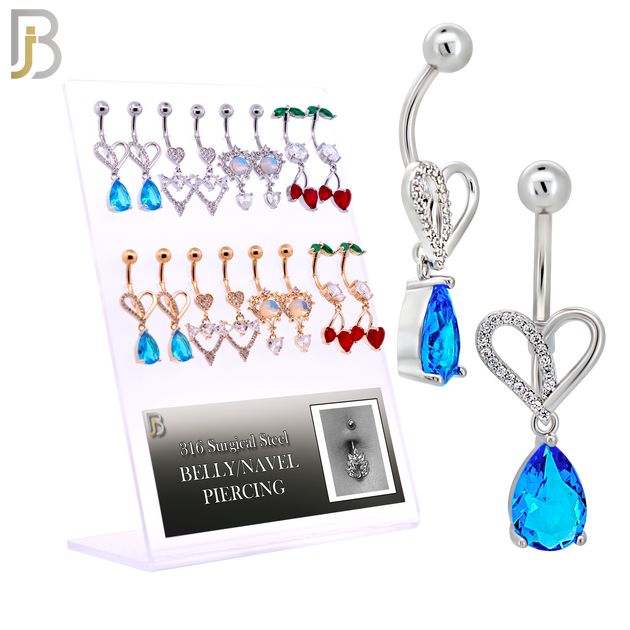 PK-N010 - 316L Surgical Steel Four Different Heart Designs Dangling Belly Rings - Pack of 16 Pieces image 0