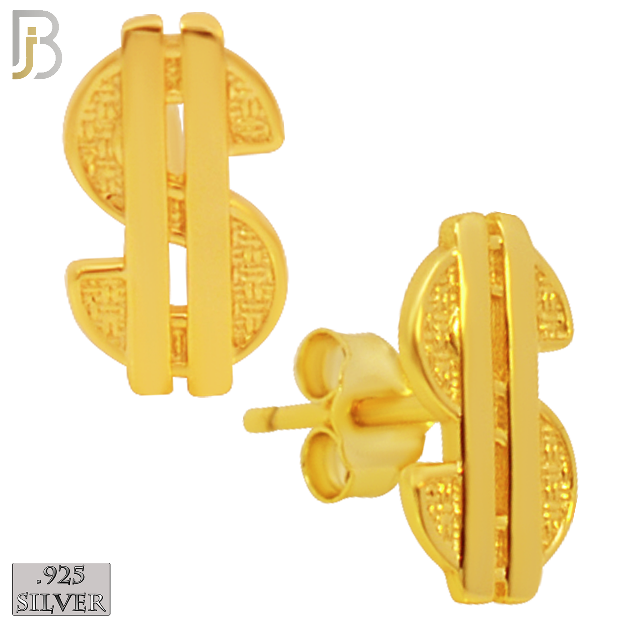 925-ES156 - .925 Sterling Silver Dollar Sign  Design Earring Stud image 2