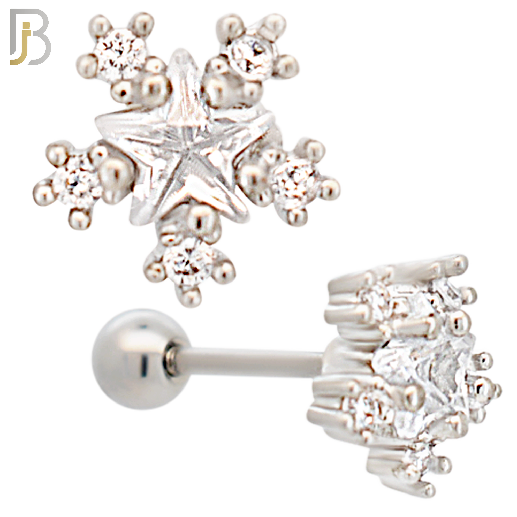 TB115 -  316L Stainless Steel Snowflakes with Star Tragus/Cartilage Barbell (PACK OF 6) image 0