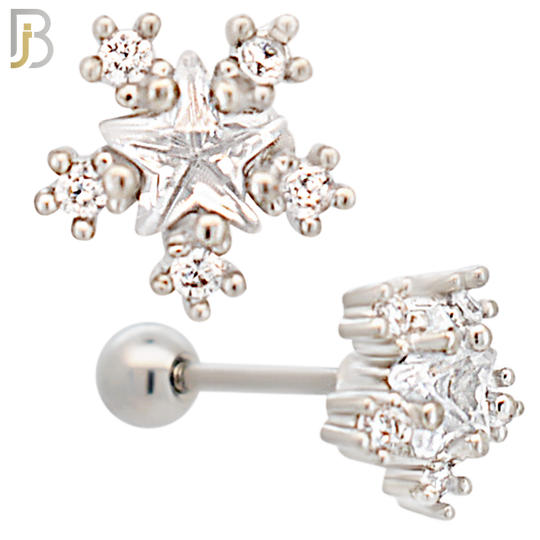 TB115 -  316L Stainless Steel Snowflakes with Star Tragus/Cartilage Barbell (PACK OF 6) image 0