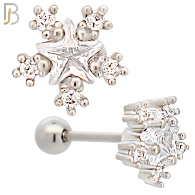 TB115 -  316L Stainless Steel Snowflakes with Star Tragus/Cartilage Barbell (PACK OF 6) image 0