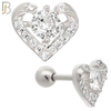 TB103 - 316L Stainless Steel Heart with Round CZ  Center Tragus/Cartilage Barbell (PACK OF 6) image 1