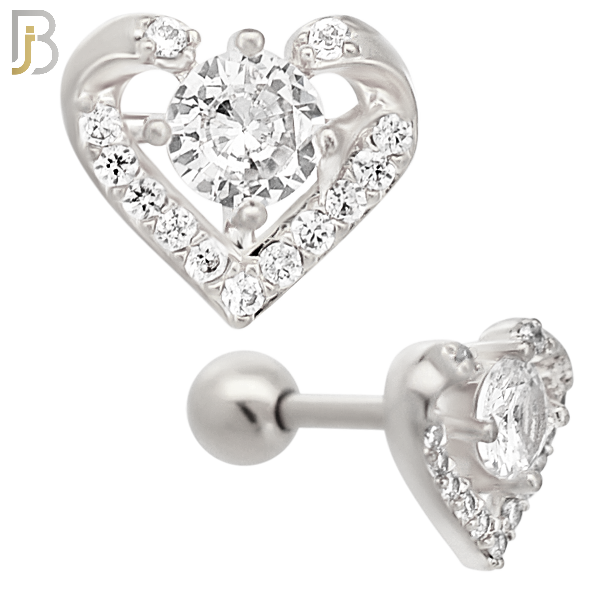 TB103 - 316L Stainless Steel Heart with Round CZ  Center Tragus/Cartilage Barbell (PACK OF 6) image 1